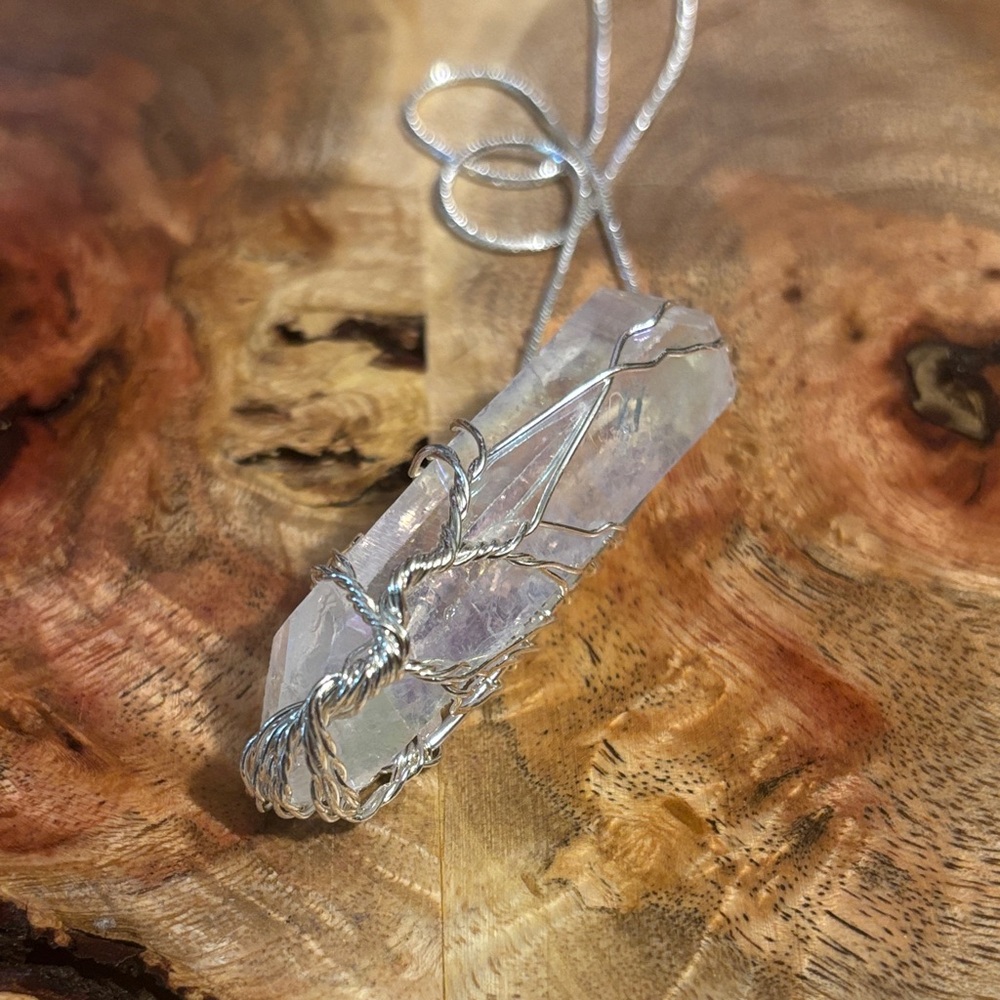 Handcrafted Silver Wire Wrapped Clear Quartz Pendant Necklace